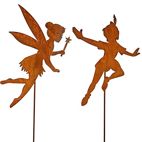 Zahradní zápich jako Tinkerbell kovový rošt zahradní dekorace patina rezavý záhon 60 cm (inkoustový bell + Peterpan 60 cm)