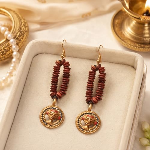 Image of Handcrafted Tribal & Dhokra Art Earrings Collection for Women - Royal Boho Statement Designs in Brass, Wooden, Beaded & Geometric Styles