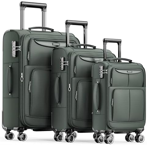 SHOWKOO Luggage Sets 3 Piece Softside Expandable Lightweight Suitcase Sets Cover