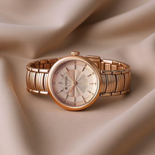 Image of Titan Aura Quartz Analog Rose Gold Dial Rose Gold Stainless Steel Strap Watch for Women-95240WM01