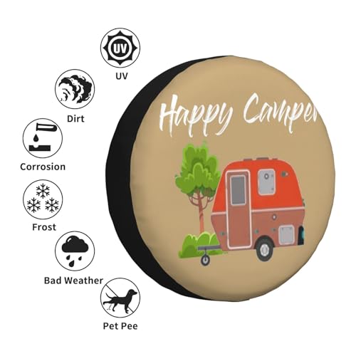 Image of Camping Spare Tire Cover Waterproof Tire Wheel Cover Dust-Proof Wheel Protector Fit for Trailer Rv SUV Truck Camper Travel Trailers Accessories (Happy Camper 2)