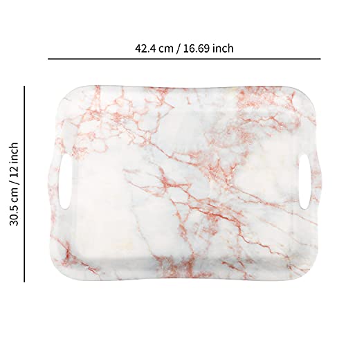 image for Fanqube IAXSEE Large Melamine Serving Tray with Handles, White Marble 