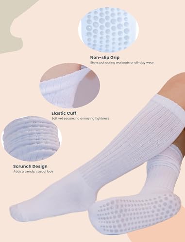 Image of Grip Pilates Socks for Women, Non Slip Yoga Slouch Socks with Gripper, Long Tall Scrunch Sock for Ballet Hospital