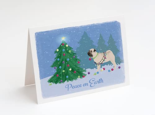 Pug (Fawn) | Dog Breed Peace on Earth Forest Christmas Cards | Pack of 6 | A2 Size Blank Note Cards and Envelopes
