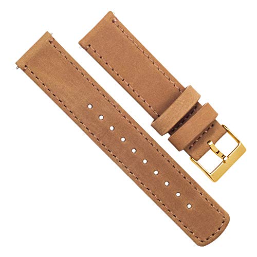 Image of Barton Quick Release Leather Gold Buckle Watch Band Strap - Choose Color - 16mm, 18mm, 20mm, 22mm or 24mm - Gingerbread Brown 16mm