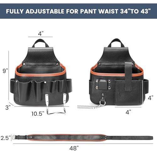 Image of Tool Belt,Genuine Leather Tool Pouch,Detachable & Adjustable Single Side Tool Belt Pouch for Electrician,Carpenter,Construction,Work Apron,Utility Belt. (Black-C)