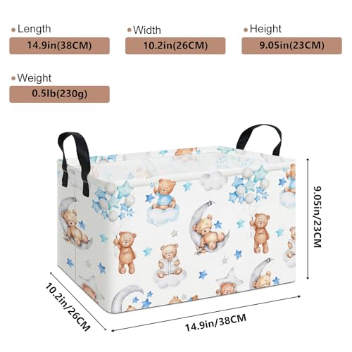 Image of Rectangular Bear Storage Bin, Fabric Closet Organizer Basket | Einforced side grips, foldable holder arranges clothing and bedroom personal belongings