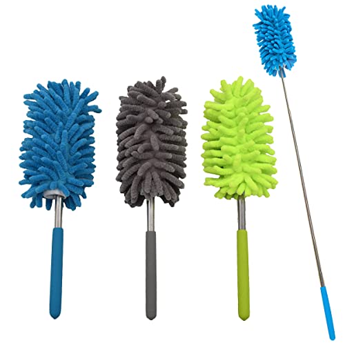 Zliger 3 Pcs Plumero De Microfibra Plumero Limpieza Atrapapolvo Extensible Ajustable Lavable Cepillo Mano Flexibles Cepillo RetrÁCtil Mango para Coche Oficina o Hogar