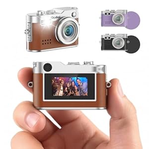 Mini Appareil Photo Numérique Brun, Rollei Petit Caméra Digitale Vintage 1080P FHD avec Écran couleur 0,96 pouces 2MP Digital Camera Compact avec Flash et Enregistrement, Mini-Appareil-Photo-Numérique