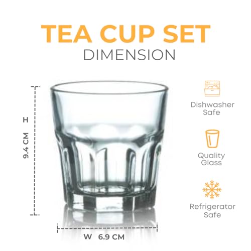 Image of Yera Stylo Glass Tumbler Set of 6 for Kitchen | 260 ml Each | Water | Hot & Cold Drinks | Juice | Cocktail | Milkshake | Smoothie | Perfect for Home | Party | Restaurant | Gifting, Transparent