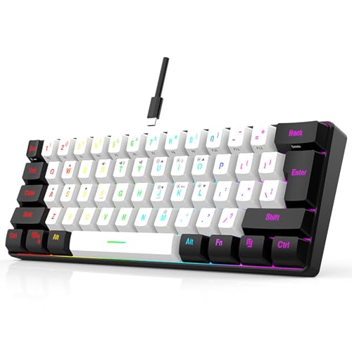 Mini Teclado RGB, Mini 61 Teclas Teclado mecánico para Juegos, Interfaz Tipo C Plug and Play Teclado con Cable, Portátil Teclado Pequeño Compacto...