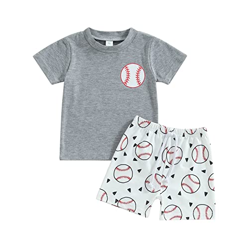 BULINGNA Toddler Baby Boy Summer Baseball Outfit Letters Print T-shirt Tops and Baseball Shorts 2Pcs Casual Clothes Set