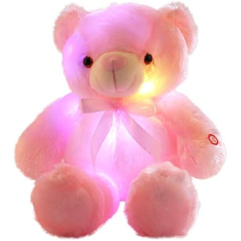 sofipal LED Teddy Bears Stuffed Animals, Cute Glow Bear Plush Toys Creative Colorful Luminous Light Up Doll Gifts for Bedroom, Kids, Baby, Valentine (Pink,18 inch) Cover