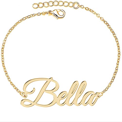 Joelle Jewelry Design Name Bracelet/Anklet 18K Gold Plated Silver - Personalized Women Bracelet Customize Charm Initial Link Bracelet