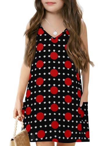 Image of Batermoon Girls Swim Cover Up V Neck Swiss Polka Dot Summer Beach Dress | Kids Cover-Ups, Sleeveless Vacation Swimwuits, Boho Cute Dresses with Pockets 4-14 Years