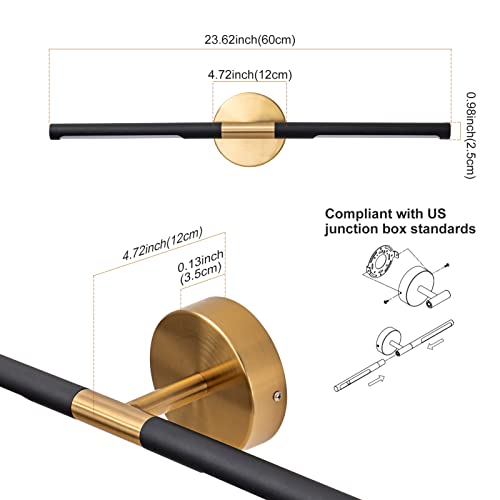 Image of Modern Bathroom Light Fixtures Over Mirror 24 Inch, 18W 360 Rotatable Dimmable 4000K Led Vanity Light Bar, Black and Gold Bathroom Vanity Lights Above Mirror