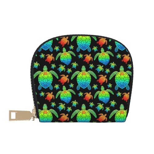 Card Wallet for Women Credit Card Holder Zipper Seashell Wallet Purse for Men (Watercolor Turtle black)2