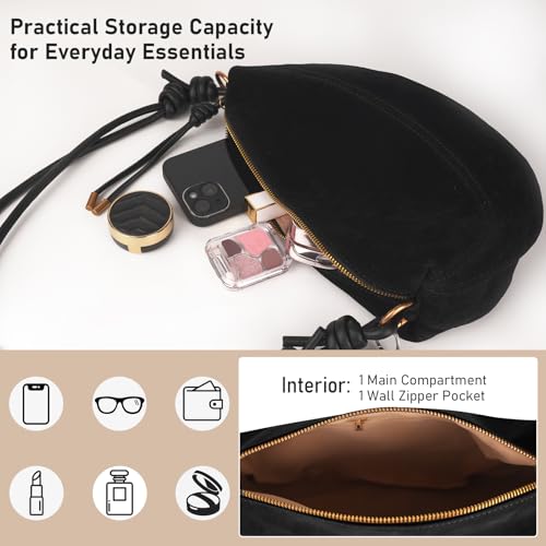 Image of Small Suede Dumpling Crossbody Bag for Women, Hobo Shoulder Purse with Cute Baseball Charms & Adjustable Strap