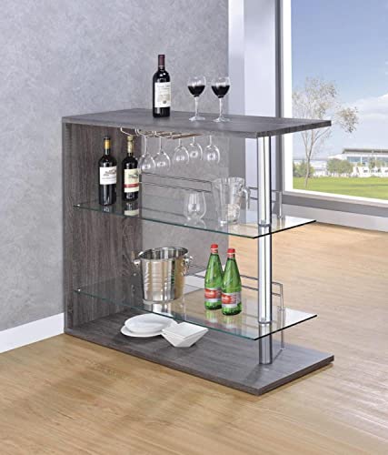 Coaster Furniture Coaster Contemporary Rectangular Bar Unit With 2 Shelves And Wine Holder Weathered Grey And Chrome 100156 #TOP1