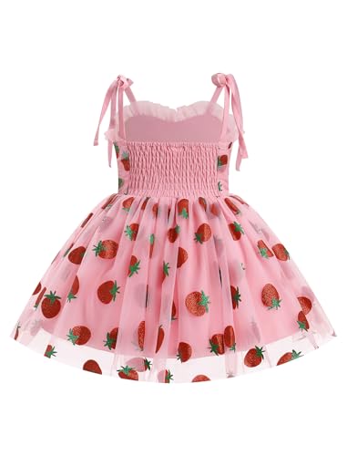 IDOPIP Toddler Baby Girls Strawberry Heart Tutu Dress Summer Sleeveless Smocked Backless Princess Birthday Party Dresses 1-6T2