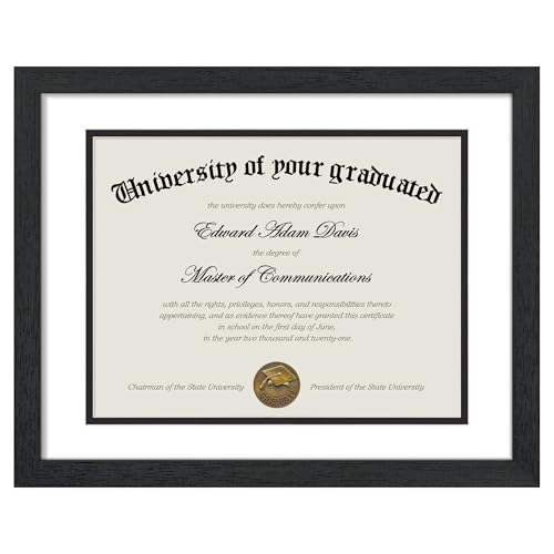 Image of upsimples Diploma Frame with HD Glass, 11x14 Black, 1 Pack | Certificate Degree Frame, Fits 8.5 x 11 with Mat, Graduation Gift for Wall and Tabletop, Black & White Double Mats
