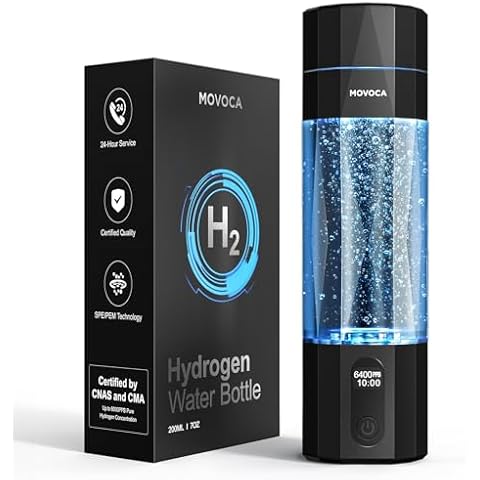 MOVOCA Upgrade Hydrogen Water Bottle, Up to 6400PPB Hydrogen Water Generator -SPE PEM Tech, 7 OZ Food-Grade PC Hydro Water Machine, Health Care Gifts for Husband, Wife, Family, Friends, Travel Cover
