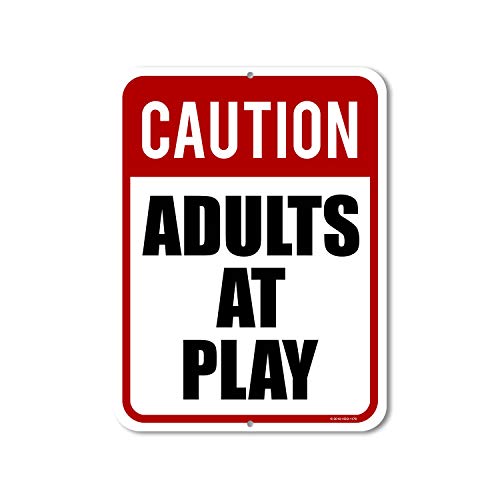 Honey Dew Gifts Funny Signs, Caution Adults at Play 12 inch by 9 inch Metal Aluminum Adult Novelty Signs, Made in USA, HDG-1176