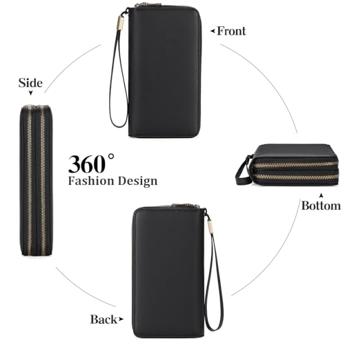 GAEKEAO Wallet for Women Clutch Leather RFID Blocking Wristlet Purse Zip Around Wallets Large Capacity Credit Card Holder3