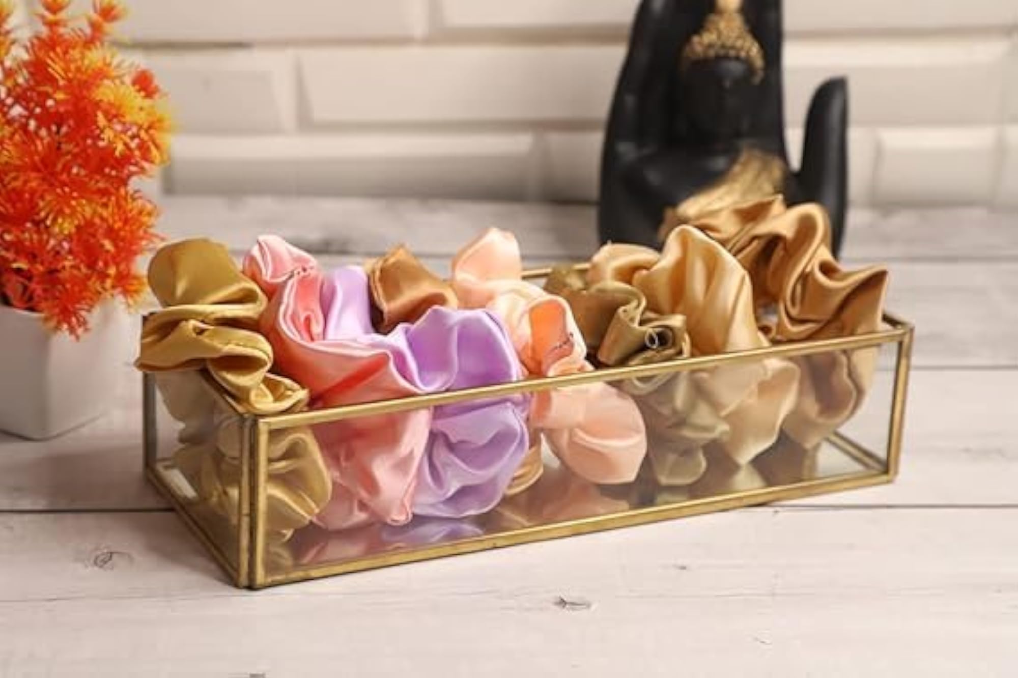 Rectangular Brass Glass Tray with Jewelry Organizer