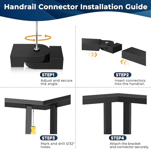 Image of 1 Pack Black Level Pivot Connector for Stainless Steel Flat Handrail,180 Adjustable Hand Rail Fitting for Top Railing, High Strength POM Connecting Block for Horizontal Handrail