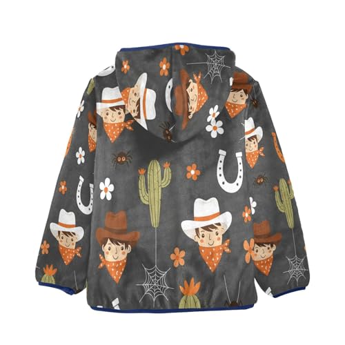Cowboy Theme Pattern Prints Toddler Fleece Jacket Girl Boys Hooded Fleece Jacket Coat Warm Outwear Zip-up 3-10T2