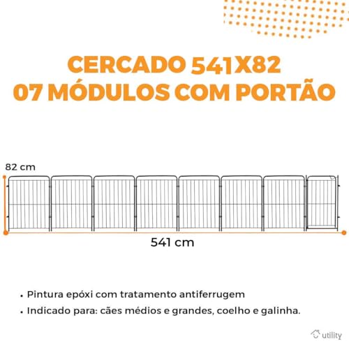 Utility Pet & Lar, Cercado Cachorro Cães Pet Cercadinho 7 Módulos 82 cm Altura Cor:Preto