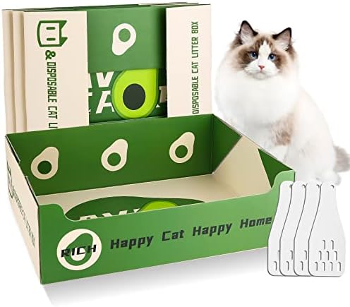 Disposable Litter Boxes for Cats, Pruuok 4Pcs Cat Litter Box Double Layer Waterproof Quick Easy Disposal Portable Travel Cat Litter Box for Kitty, 14.8 x 11.6 x 4.7 inch