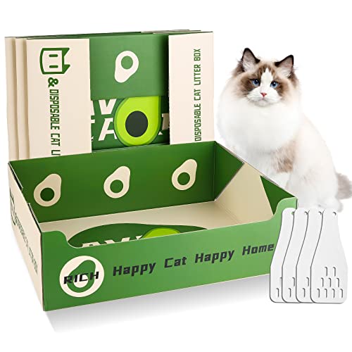 Disposable Litter Boxes For Cats, Pruuok 4Pcs Cat Litter Box Double Layer Waterproof Quick Easy Disposal Portable Travel Cat Litter Box For Kitty, 14.8 X 11.6 X 4.7 Inch #TOP18