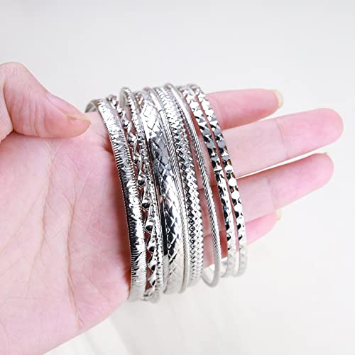 Gold Bangle Bracelet Set for Women Multi Stacking Wide Bangles Indian Bollywood Chunky Bangle Bracelets Ethnic Glossy Textured Bracelets Wedding Outfit Jewelry (10Pcs)2