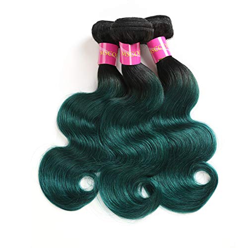 Unprocessed Brazilian Virgin Hair Brazilian Remy Hair Ombre Body Wave Bundles 1 pcs 10 inch 100 g/pcs Total 100 g Human Hair Extensions Hair Weaving (10 inches, 1B/Green)