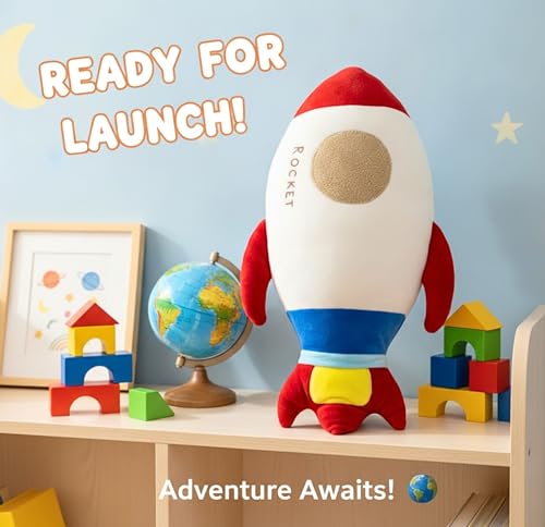 Image of Tickles Rocket Shaped Soft Stuffed Plush Pillow for Kids Birthday Gift Nursery & Bedroom Decor (Size: 38 cm Color: Red)