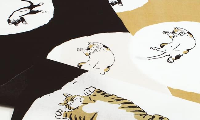 染の安坊 Anbo Tenugui Hand Towel, Cat Showing Belly (Black), 100% Cotton, Made in Japan, 13.8 x 39.4 inches