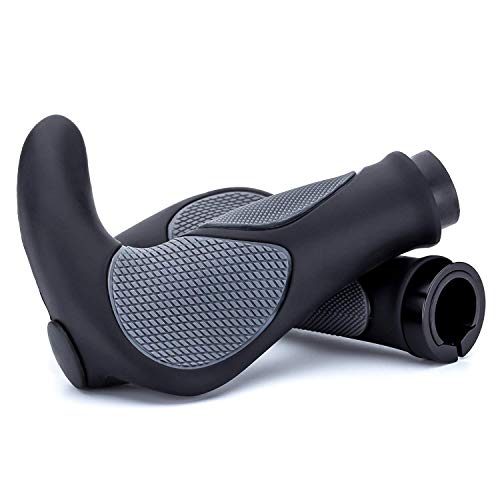 VOANZO MTB Bicycle Handlebar Grips, Ergonomic Designed Integrated Bike Horn Grips with Bar Ends Plugs, for Inside Diameter (Black)