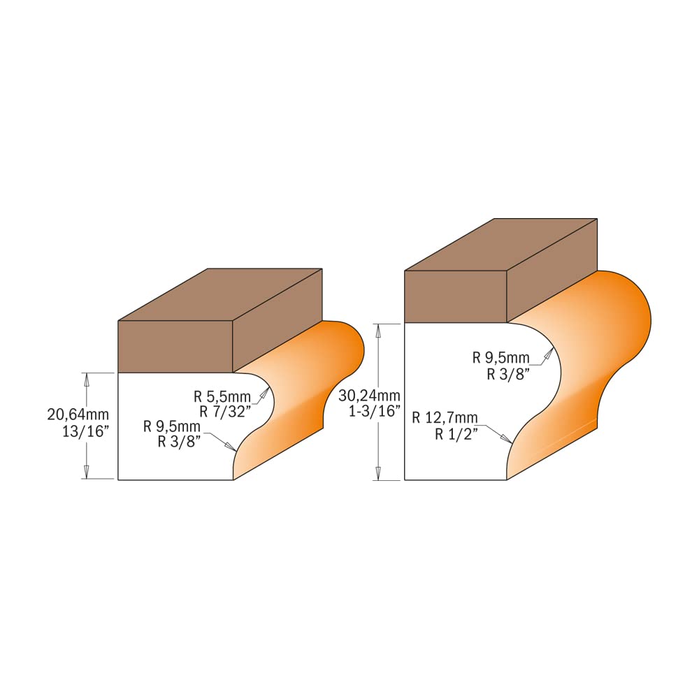 CMT ORANGE TOOLS 955.805.11B Fresa para molduras R1 9,5mm R12,7mm D38,1mm I 35mm L 85,8mm