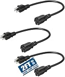 DEWENWILS 3-Pack 2FT Heavy Duty Extension Cord, 16 AWG SJTW Weatherproof Power Cable for Indoor, 3-Prong Grounded Plug for Holiday Decor/Home/Garden, ETL Listed, Black