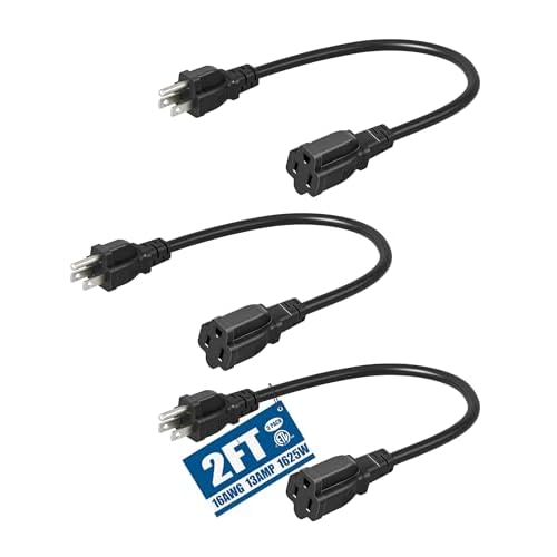 DEWENWILS 3-Pack 2FT Heavy Duty Extension Cord, 16 AWG SJTW Weatherproof Power Cable for Indoor, 3-Prong Grounded Plug for Holiday Decor/Home/Garden,