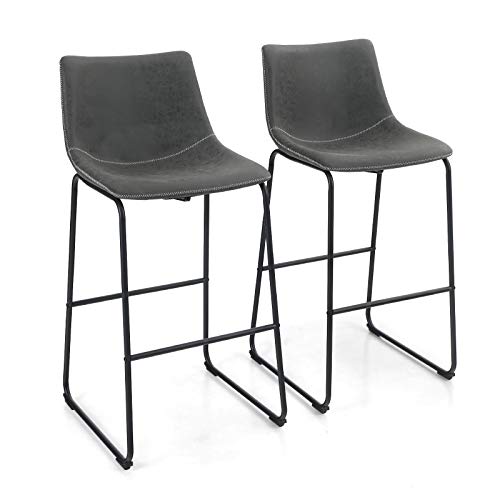 Alpha Home 30 Inches Bar Stools Set Of 2 Bar Chair Vintage Leathaire Bar Height Stools Pub Kitchen Stools Chairs, Dining Room Furniture 350 Lbs Capacity,Dark Grey #TOP16