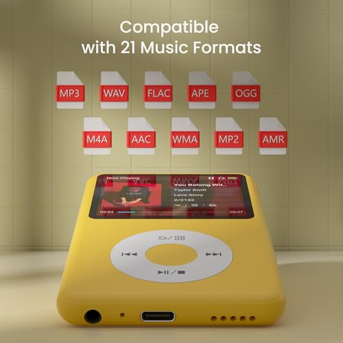 Image of Mp3 Player with Bluetooth Y1 Portable Music Digital Players Supports Playlist Audiobook Video Nice Gadget for Kids Yellow