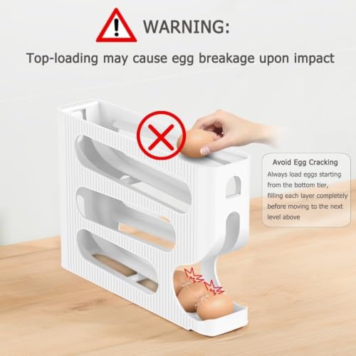 Image of 4-Tier Automatic Rolling Egg Dispenser for Refrigerator - Space-Saving Plastic Egg Holder, Holds Up to 30 Eggs, Roll-Down Design (WHITE NEW)