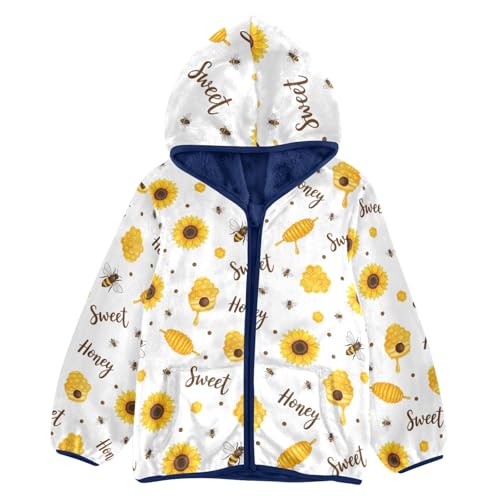 CHIFIGNO Honeycombs Sunflowers Boys Winter Jacket, Boys Fleece Zip up Jacket Warm for Fall Winter Spring 3T