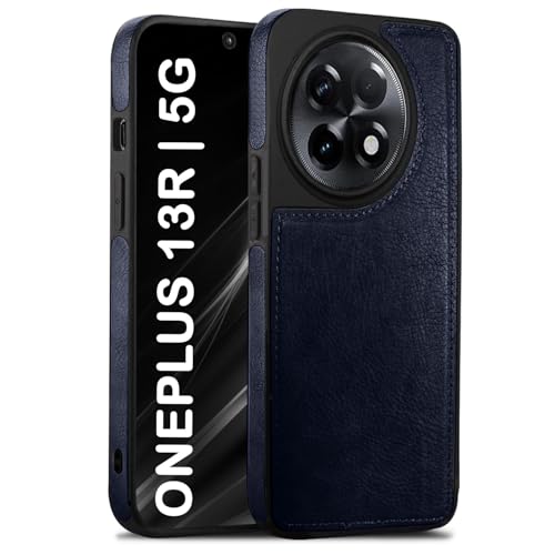 Image of Luxury Leather for OnePlus 13R Back Cover Logo Visible Vintage Ultra Slim Protective Case - Blue