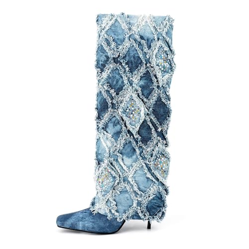 Bottes au genou en jean pour femme idéales pour sublimer un look de soirée chic