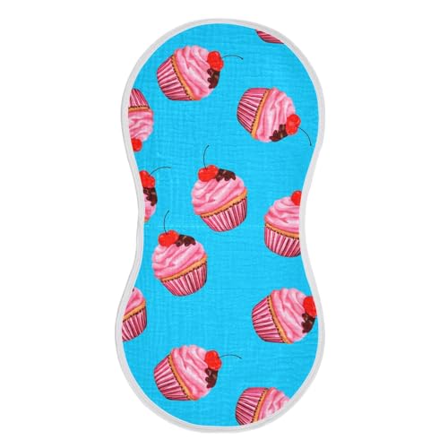 MCHIVER Cherry Cupcake Dessert Baby Burp Cloths Cotton Washcloths Soft Absorbent Burping Rags for Baby Girl Boys Newborn Towel 2 Pack