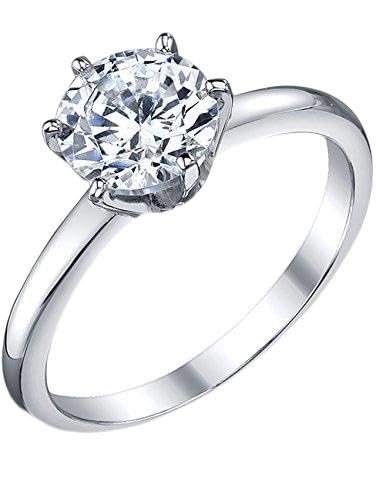 Ultimate Metals® Banda de Compromiso de Plata Esterlina 925 para Mujer, Anillo Solitario con Circonio Cúbico Redondo 1.25 Quilates